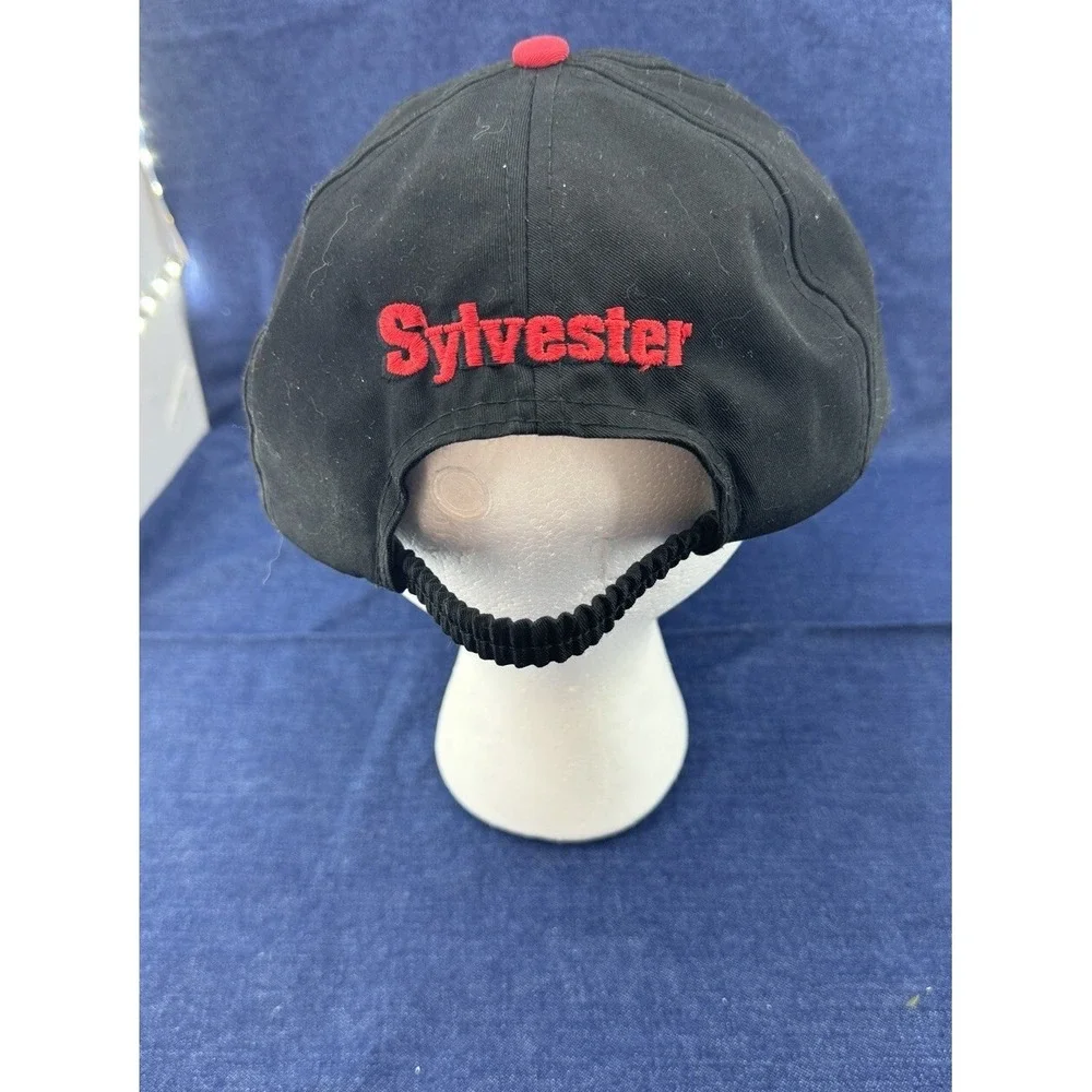 VTG 1993 Looney Tunes Sylvester Baseball Hat Black Red Strapback Cap Cartoon‎